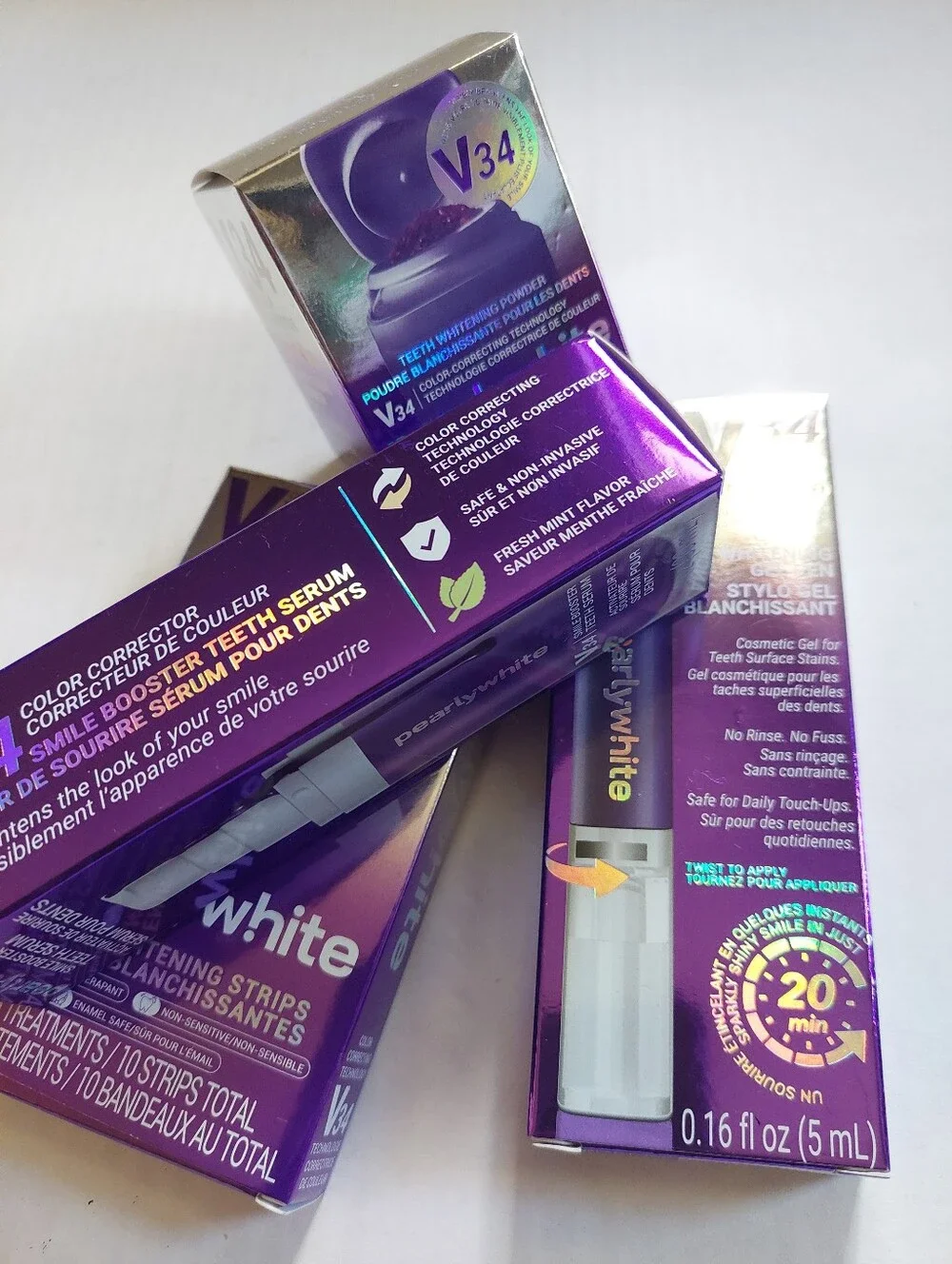 4 Pcs New V34 PearlyWhite Collection Gel Pen White Strips Booster Whitening +